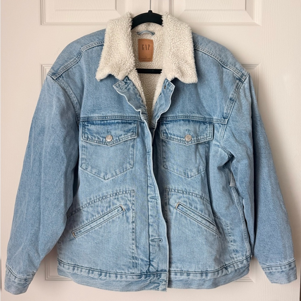 GAP Women's Denim Jacket with White Sherpa Collar